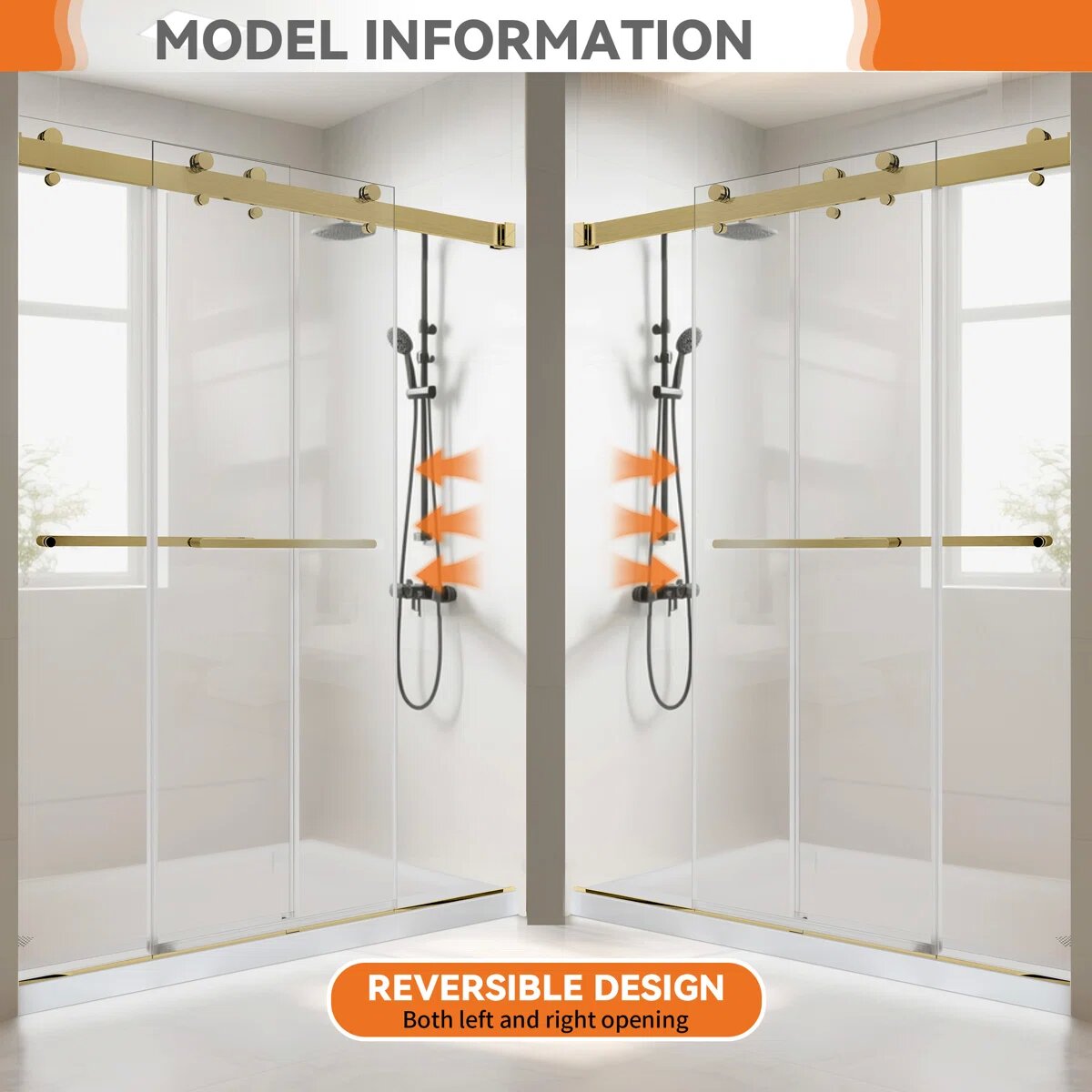 60" W x 72" H Sliding Shower Door | 4" Adjustable, Reversible Installation KDS-6072-BG-W