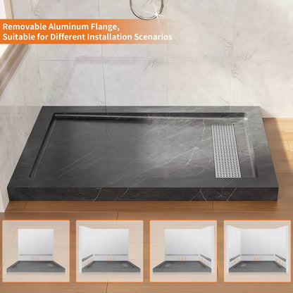 iBath 48" x 32" Shower Base with Linear Drain, Reversible Design, Removable Flanges, Acrylic Shower Pan, Marble Gray – SS4832-MG-W