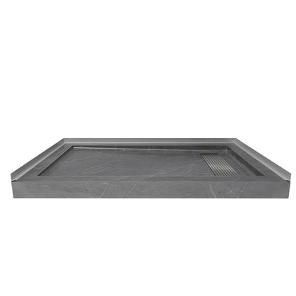 iBath 48" x 32" Shower Base with Linear Drain, Reversible Design, Removable Flanges, Acrylic Shower Pan, Marble Gray – SS4832-MG-W