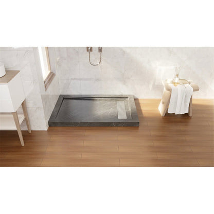 iBath 48" x 32" Shower Base with Linear Drain, Reversible Design, Removable Flanges, Acrylic Shower Pan, Marble Gray – SS4832-MG-W