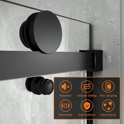 iBath Single Sliding Frameless Shower Door, 55–59" W x 75" H, Rectangular Rail, Matte Black
