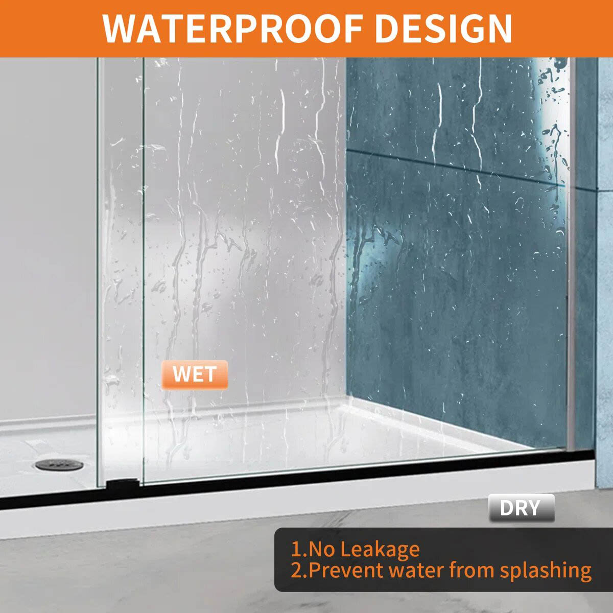 iBath Single Sliding Frameless Shower Door, 55–59