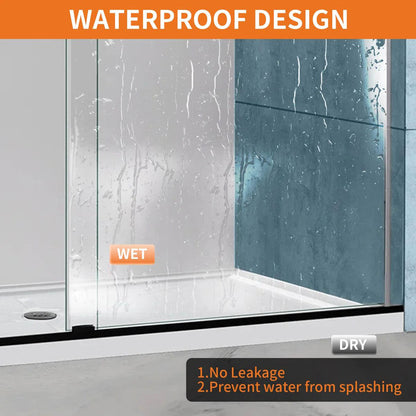 iBath Single Sliding Frameless Shower Door, 55–59" W x 75" H, Rectangular Rail, Matte Black