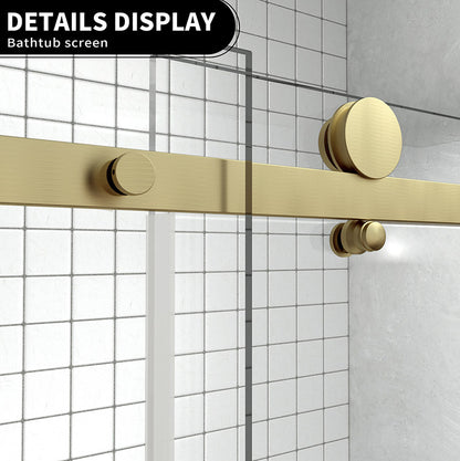 iBath 57-60 in. W x 60 in. H Sliding Frameless Tub Door in Satin Gold with Clear Glass