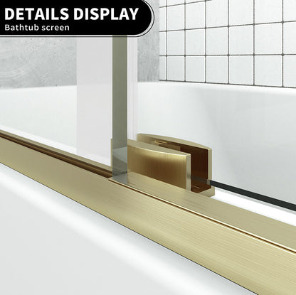 iBath 57-60 in. W x 60 in. H Sliding Frameless Tub Door in Satin Gold with Clear Glass