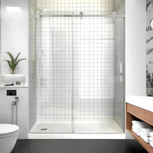 iBath Single Sliding Frameless Shower Door, 55–59" W x 75" H,  Nicke
