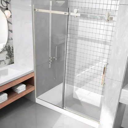 iBath Single Sliding Frameless Shower Door, 55–59" W x 75" H,  Nicke