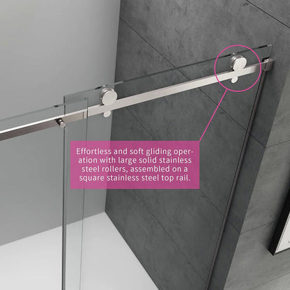 iBath Single Sliding Frameless Shower Door, 55–59" W x 75" H,  Nicke