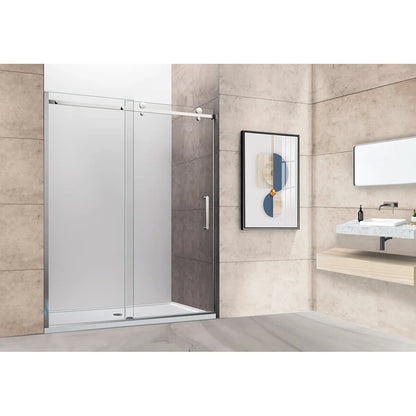iBath Frameless Single Sliding Shower Door, 55–59" W x 75" H, Rectangular Sliding Rail, 3/8" Tempered Glass, Chrome, TE-5975-CH-40