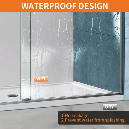 iBath Frameless Single Sliding Shower Door, 55–59" W x 75" H, Rectangular Sliding Rail, 3/8" Tempered Glass, Chrome, TE-5975-CH-40