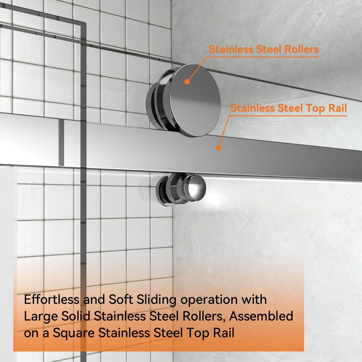iBath Frameless Single Sliding Shower Door, 55–59" W x 75" H, Rectangular Sliding Rail, 3/8" Tempered Glass, Chrome, TE-5975-CH-40