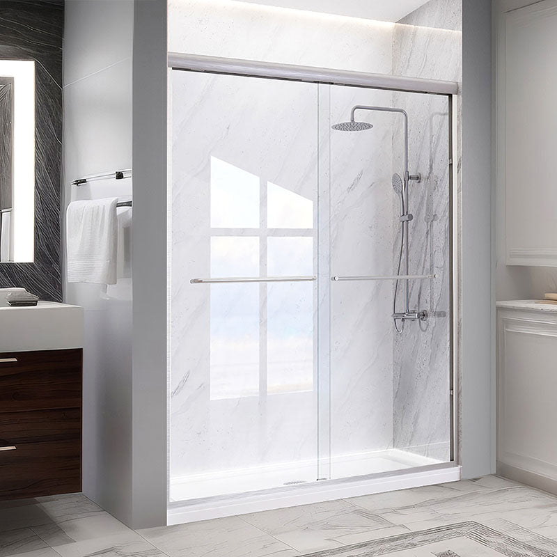 iBath Semi-Frameless Double Sliding Shower Door, 56–60" W x 72" H, Clear Glass, Brushed Nickel, Model TMDS-5972-BN