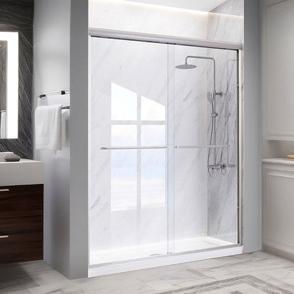 iBath Semi-Frameless Double Sliding Shower Door, 56–60" W x 72" H, Clear Glass, Brushed Nickel, Model TMDS-5972-BN