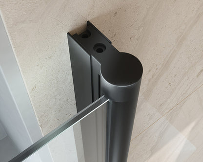 iBath Frameless Pivot Tub Door, 35" W × 55" H, 1/5" Clear Tempered Glass, Matte Black, 180° Rotatable with Towel Bar