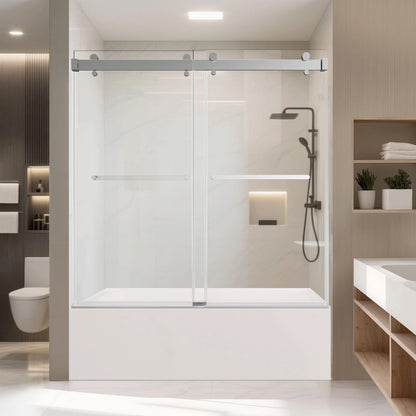iBath Frameless Bathtub Door 56-60" W × 60" H 3/8" SGCC Tempered Glass Easy Clean