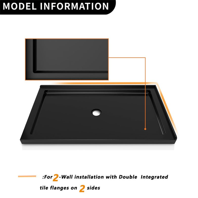 Double Threshold Shower Base, 48 in. L x 32 in. W Center Drain Shower Pan, Right Hand, Black - ibathshowers