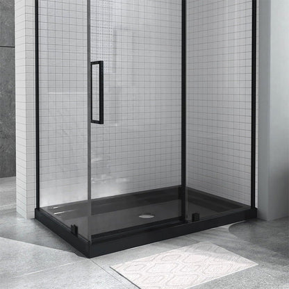 Double Threshold Shower Base, 48 in. L x 32 in. W Center Drain Shower Pan, Right Hand, Black - ibathshowers