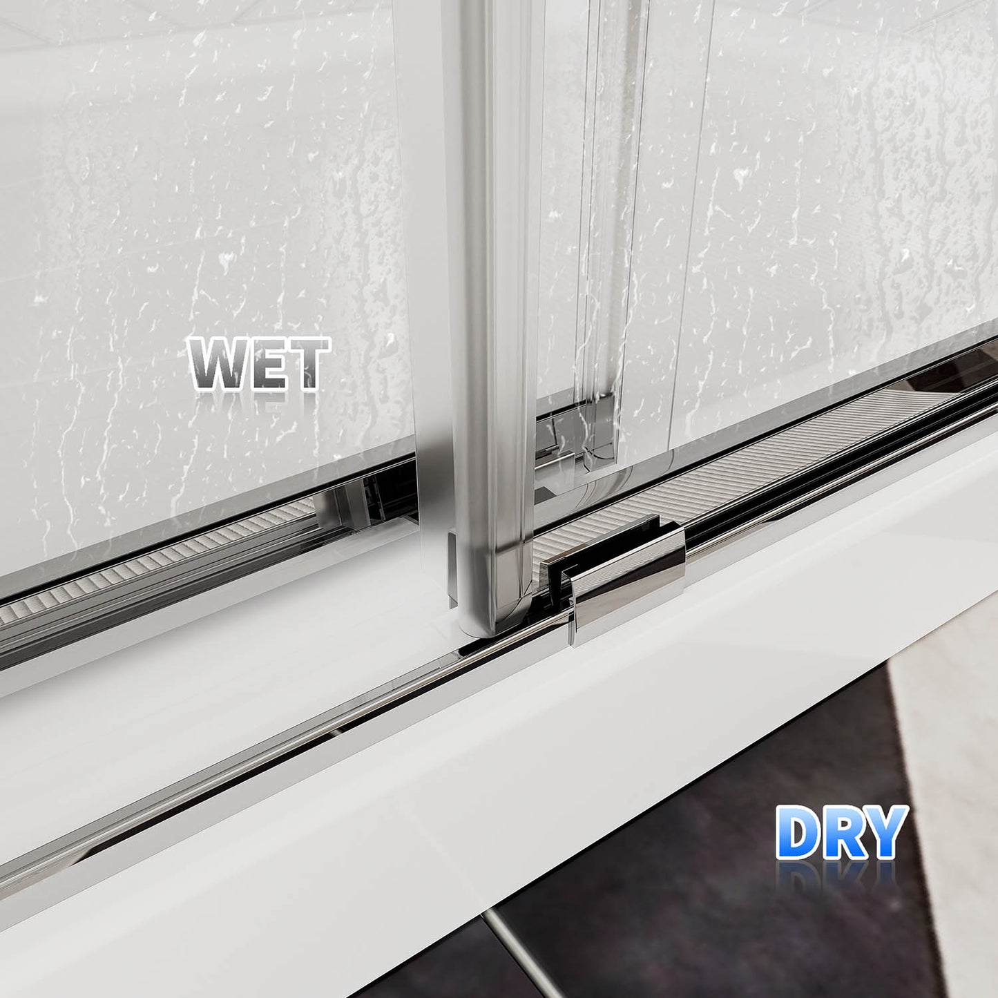 iBath Frameless Sliding Shower Door - Chrome Finish, Adjustable 56"-60" WX76" H