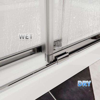 iBath Frameless Sliding Shower Door - Chrome Finish, Adjustable 56"-60" WX76" H