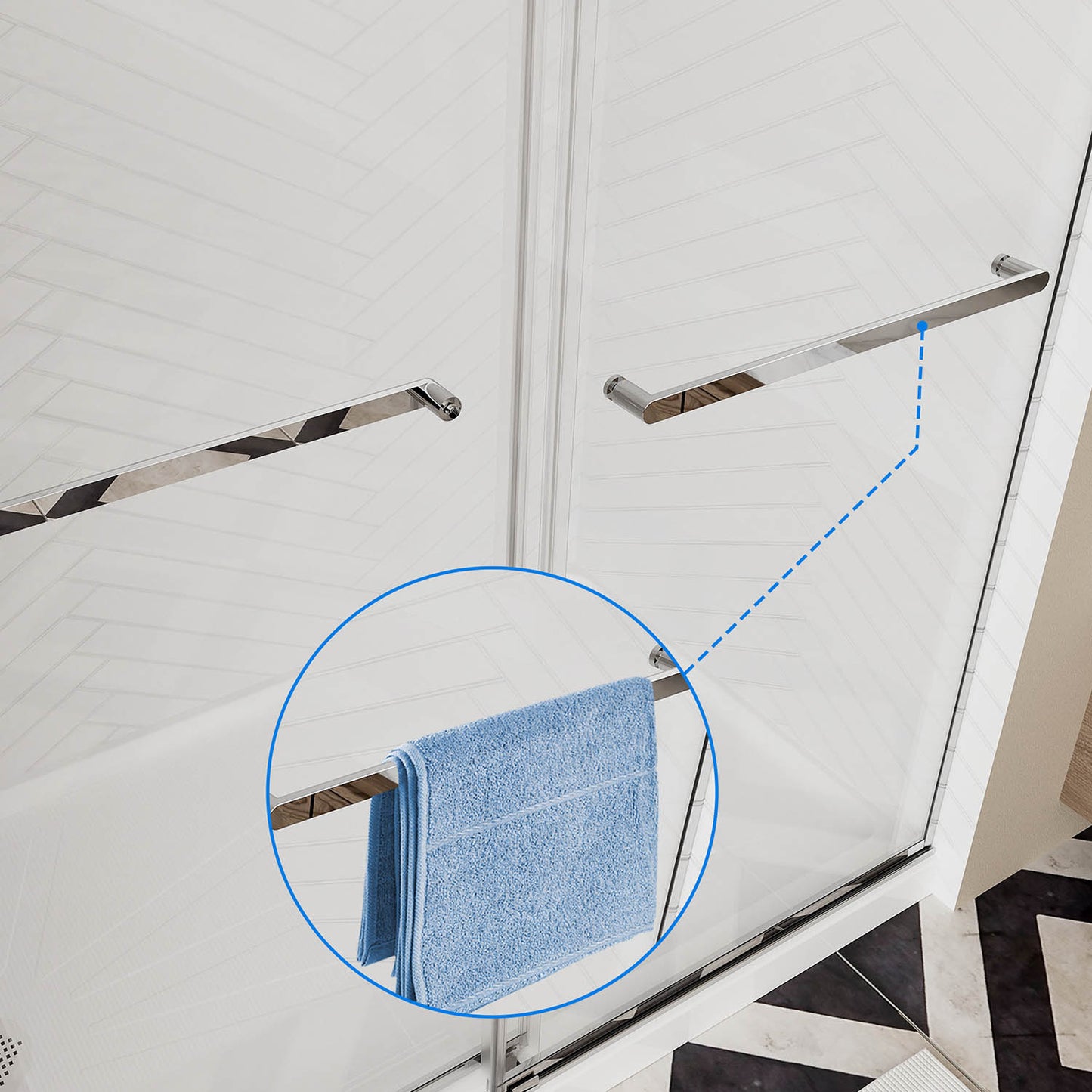 iBath Frameless Sliding Shower Door - Chrome Finish, Adjustable 56"-60" WX76" H