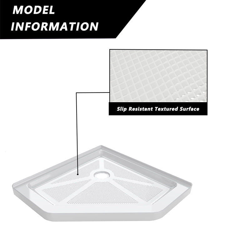 iBath 38" x 38" Neo Angle Corner Shower Base – Slip Resistant Textured Drain Pan in White - ibathshowers