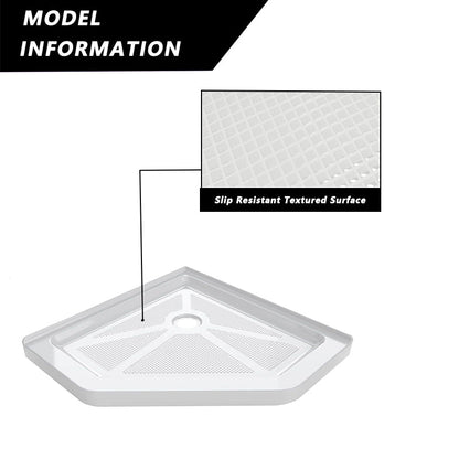 iBath 38" x 38" Neo Angle Corner Shower Base – Slip Resistant Textured Drain Pan in White - ibathshowers