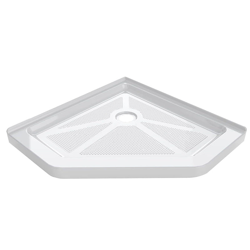 iBath 38" x 38" Neo Angle Corner Shower Base – Slip Resistant Textured Drain Pan in White - ibathshowers