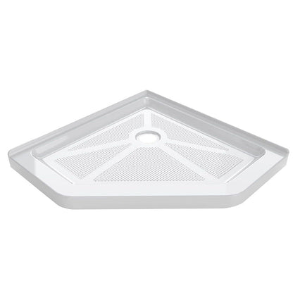 iBath 38" x 38" Neo Angle Corner Shower Base – Slip Resistant Textured Drain Pan in White - ibathshowers