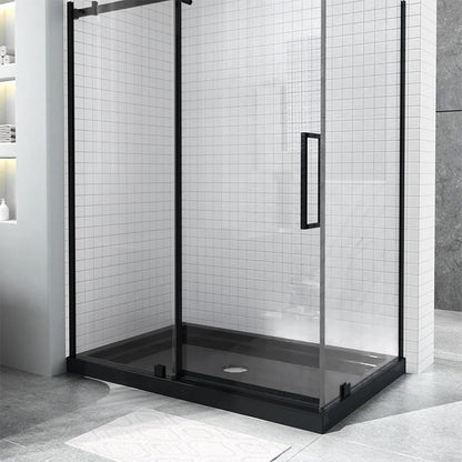 iBath 48" x 32" Black Shower Base – Double Threshold, Center Drain, Left - Side Flange, Durable Acrylic - ibathshowers