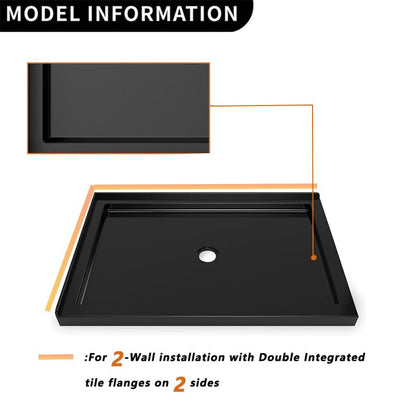 iBath 48" x 32" Black Shower Base – Double Threshold, Center Drain, Left - Side Flange, Durable Acrylic - ibathshowers