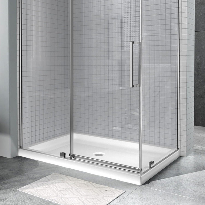 iBath 48" x 32" White Shower Base – Double Threshold, Center Drain, Left - Hand Flange, Durable Acrylic Pan - ibathshowers