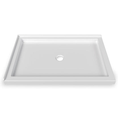 iBath 48" x 32" White Shower Base – Double Threshold, Center Drain, Left - Hand Flange, Durable Acrylic Pan - ibathshowers