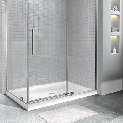 iBath 48" x 32" White Shower Base – Double Threshold, Center Drain, Right - Hand Flange, Durable Acrylic Pan - ibathshowers