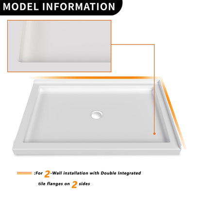 iBath 48" x 32" White Shower Base – Double Threshold, Center Drain, Right - Hand Flange, Durable Acrylic Pan - ibathshowers