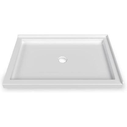 iBath 48" x 32" White Shower Base – Double Threshold, Center Drain, Right - Hand Flange, Durable Acrylic Pan - ibathshowers