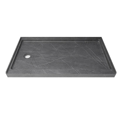 Ibath 60" x 30" Right Drain Fiberglass Shower Base, Slip - Resistant Marble Grey - ibathshowers