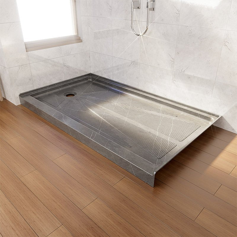 Ibath 60" x 30" Right Drain Fiberglass Shower Base, Slip - Resistant Marble Grey - ibathshowers