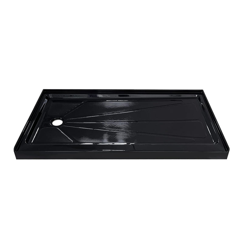 iBath 60" x 30" Single Threshold Shower Base, Left Drain, Slip - Resistant Textured Acrylic Shower Pan – Black - ibathshowers