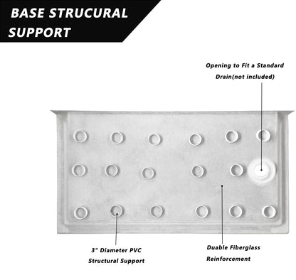 iBath 60" x 30" Single Threshold Shower Base, Left Drain, Slip - Resistant Textured Acrylic Shower Pan – Black - ibathshowers
