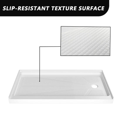 iBath 60" x 30" Single Threshold Shower Base, Right Drain, Slip - Resistant Acrylic Shower Pan – White - ibathshowers