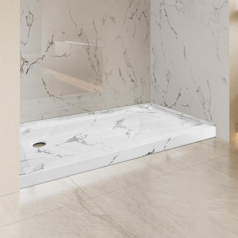 iBath 60" x 30"Left Drain Shower Base - Single Threshold, Slip - Resistant Marble White Shower Pan for Modern Bathrooms - ibathshowers