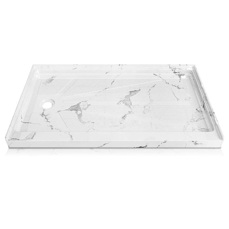 iBath 60" x 30"Left Drain Shower Base - Single Threshold, Slip - Resistant Marble White Shower Pan for Modern Bathrooms - ibathshowers