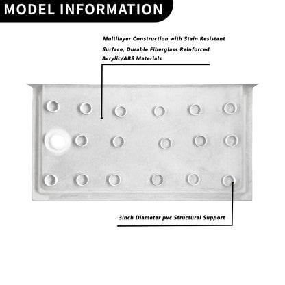 iBath 60" x 30"Left Drain Shower Base - Single Threshold, Slip - Resistant Marble White Shower Pan for Modern Bathrooms - ibathshowers
