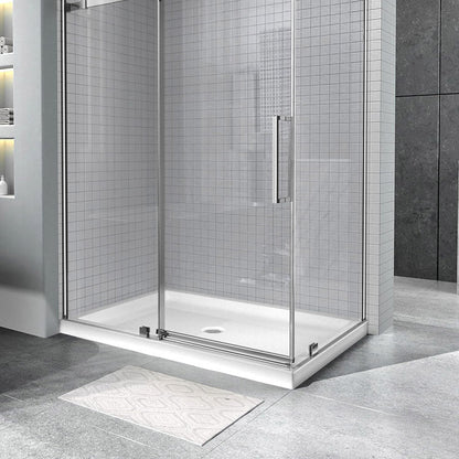 iBath 60" x 32" Shower Base – Double Threshold, Center Drain, Left - Side Design, White - ibathshowers