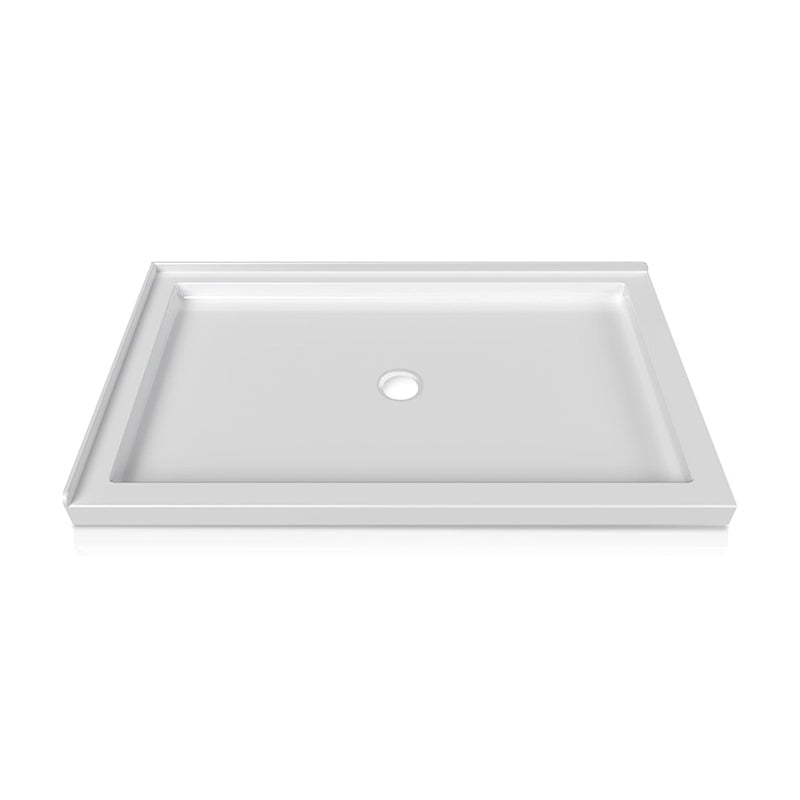 iBath 60" x 32" Shower Base – Double Threshold, Center Drain, Left - Side Design, White - ibathshowers