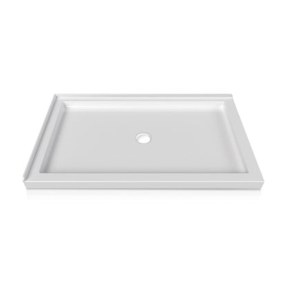 iBath 60" x 32" Shower Base – Double Threshold, Center Drain, Left - Side Design, White - ibathshowers