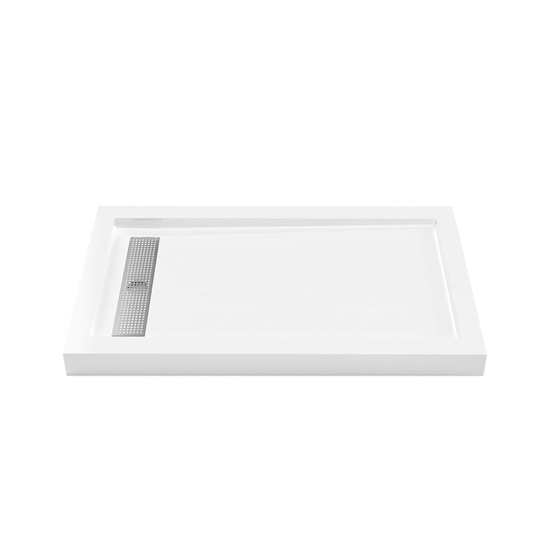 iBath 60" x 32" White Shower Base – Acrylic Pan with 304 Stainless Steel Linear Drain Cover & 3 Aluminum Flanges - ibathshowers