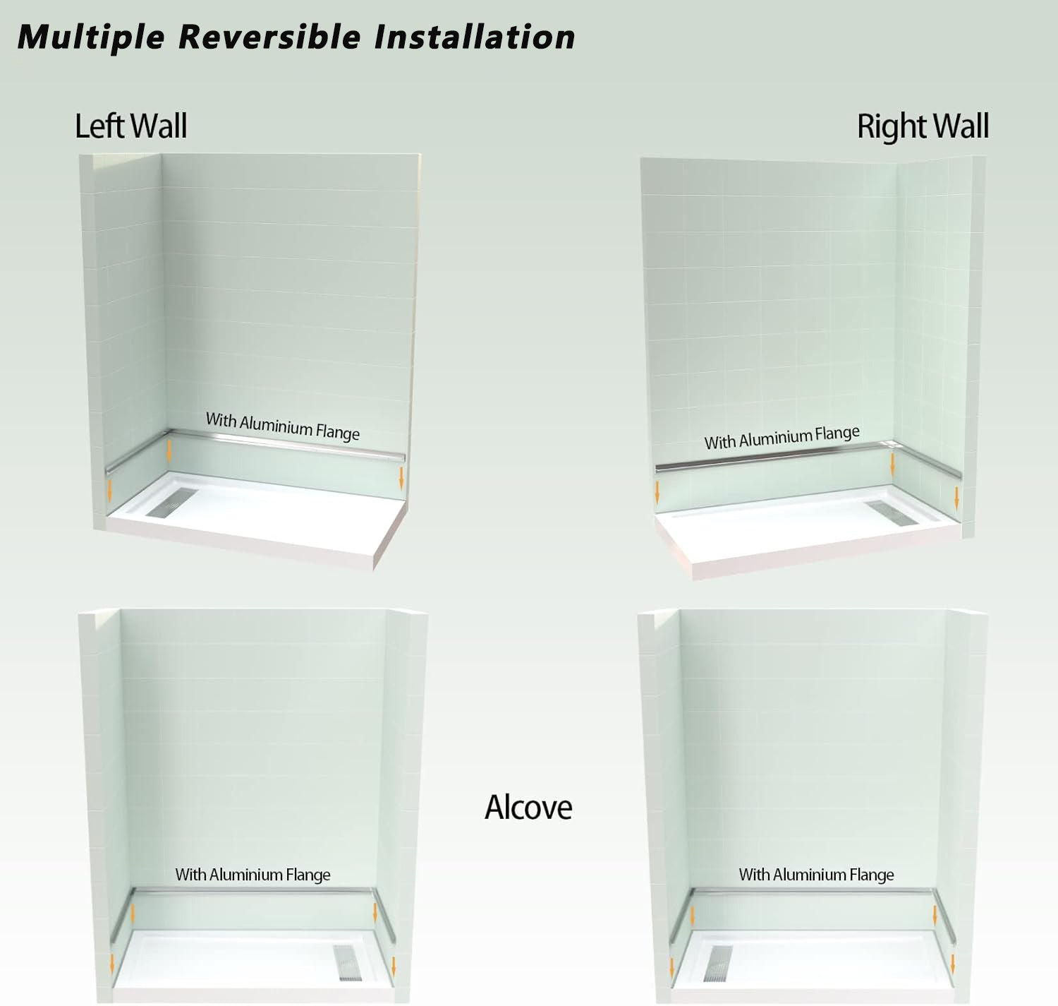 iBath 60" x 32" White Shower Base – Acrylic Pan with 304 Stainless Steel Linear Drain Cover & 3 Aluminum Flanges - ibathshowers