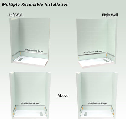 iBath 60" x 32" White Shower Base – Acrylic Pan with 304 Stainless Steel Linear Drain Cover & 3 Aluminum Flanges - ibathshowers