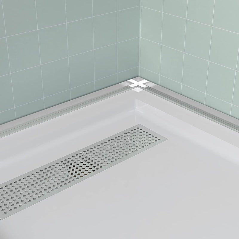 iBath 60" x 32" White Shower Base – Acrylic Pan with 304 Stainless Steel Linear Drain Cover & 3 Aluminum Flanges - ibathshowers